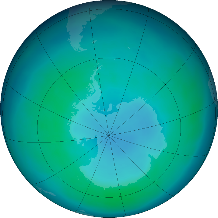 Antarctic ozone map for March 2016